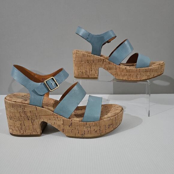 NEW Kork Ease Tish Sandal Womens 10 Turquoise Guinea Leather Cork Platform Heel - Picture 3 of 13